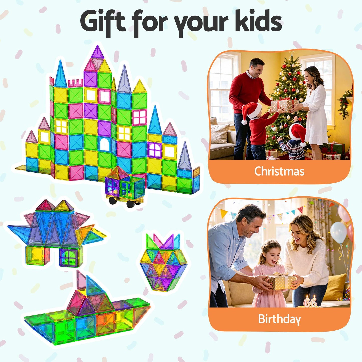 Keezi Magnetic Tiles, 100 Pieces — 3 years+